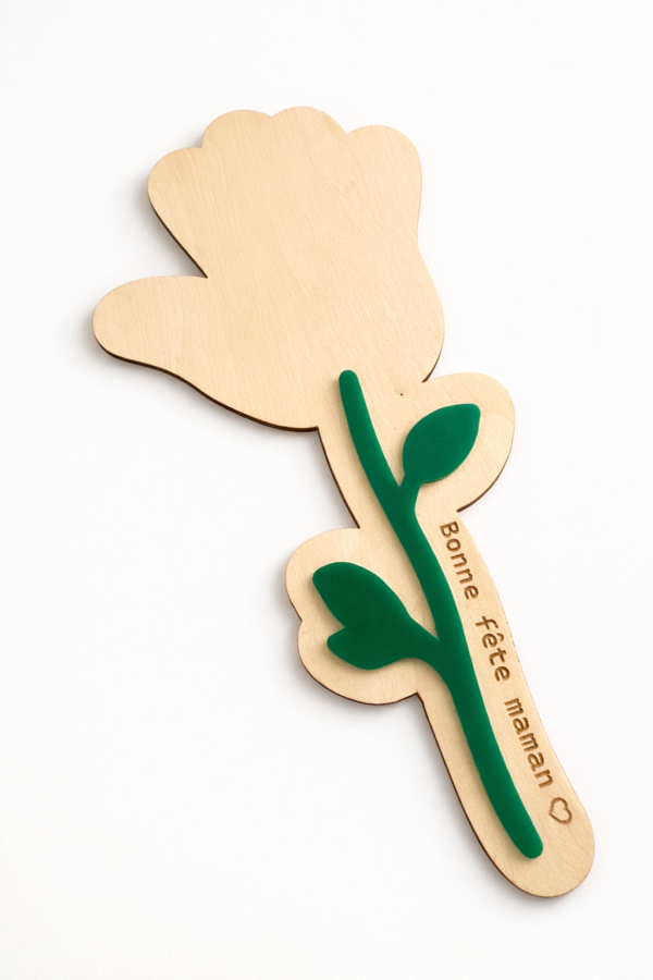 Fleur Empreinte Main Enfant en Bois – Cadeau Fête des Mères