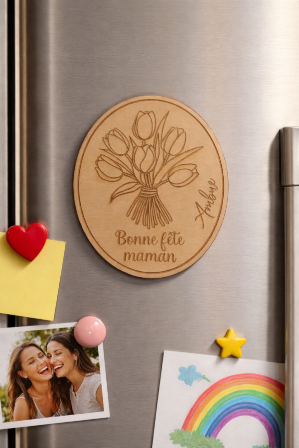Magnet Maman Personnalisé en Bois – Bonne Fête Maman