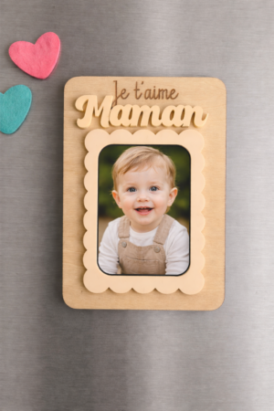 Cadre Photo Magnétique en Bois "Je t’aime Maman"