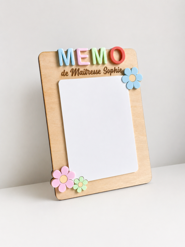Tableau Mémo Effaçable Personnalisé – Cadeau Prénom (Maîtresse, Nounou, Maman…)