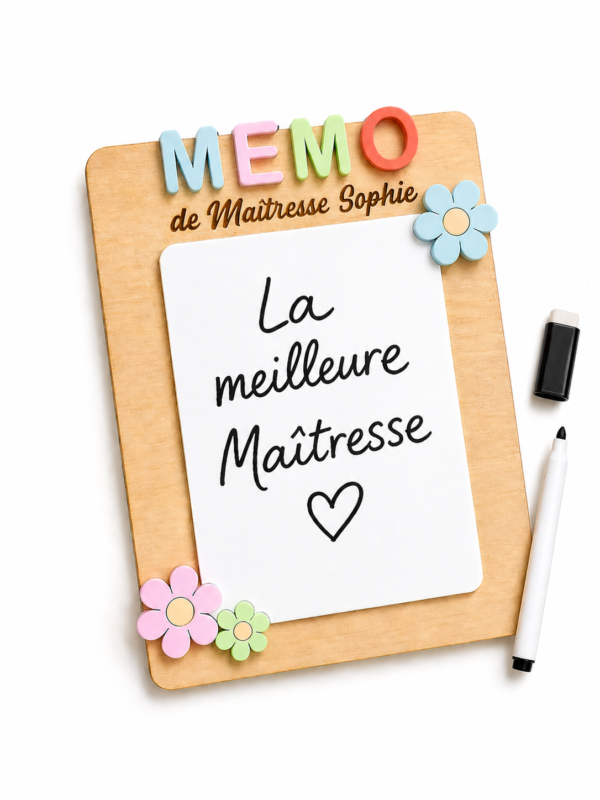 Tableau Mémo Effaçable Personnalisé – Cadeau Prénom (Maîtresse, Nounou, Maman…)