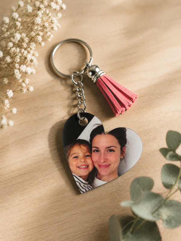 coeur bonne fête maman 1 Porte-clef photo cœur personnalisé