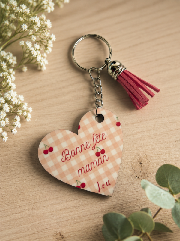 coeur bonne fête maman 2 Porte-clef photo cœur personnalisé