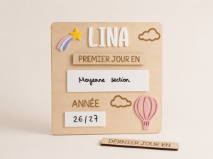 Plaque de rentrée personnalisée – Modèle Montgolfière
