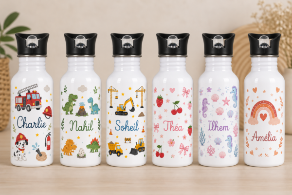 Gourde personnalisée enfant 500ml – 6 thèmes au choix